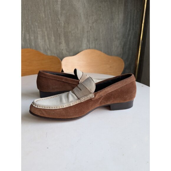 DSquared2-Men\'s Brown/Ivory/Taupe-Suede Almond Toe Penny Loafers-EU41/US 8 main image 12